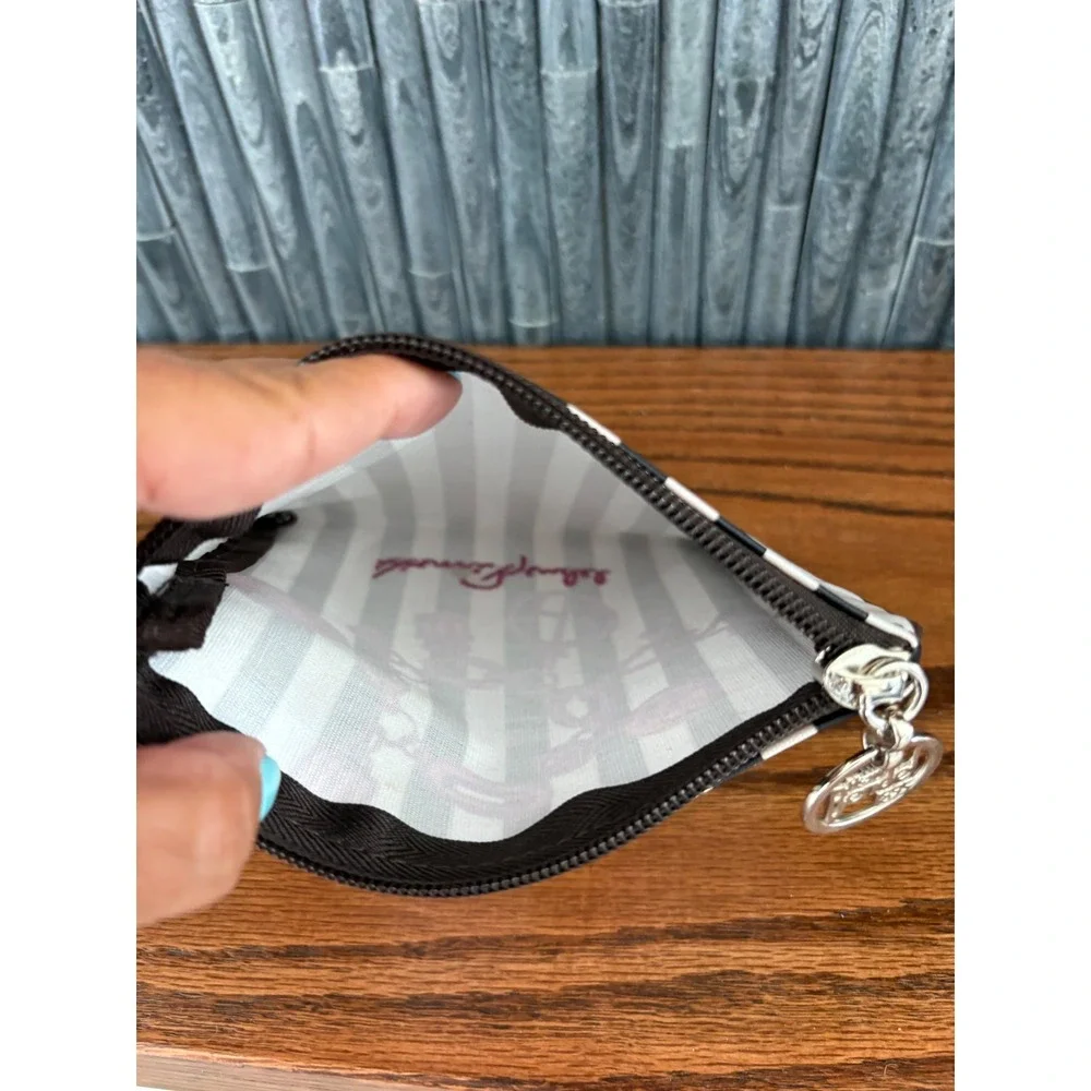 Henri Bendel Black White Striped Small Pouch Purple Charm Graphic Zipper Bag